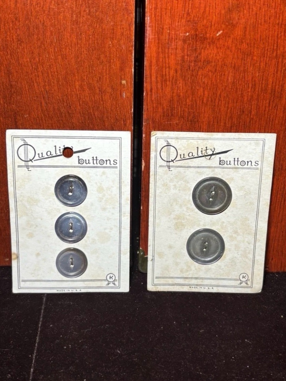Vintage 'Quality Buttons' Carded Gray Buttons - Set of 5
